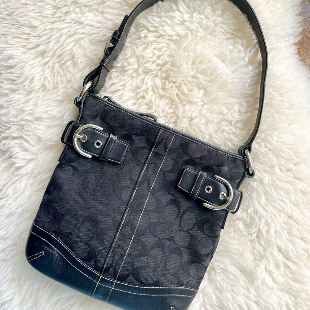 Coach 3577 Black Monogram Canvas Signature Soho Slim Jacquard Shoulder B…